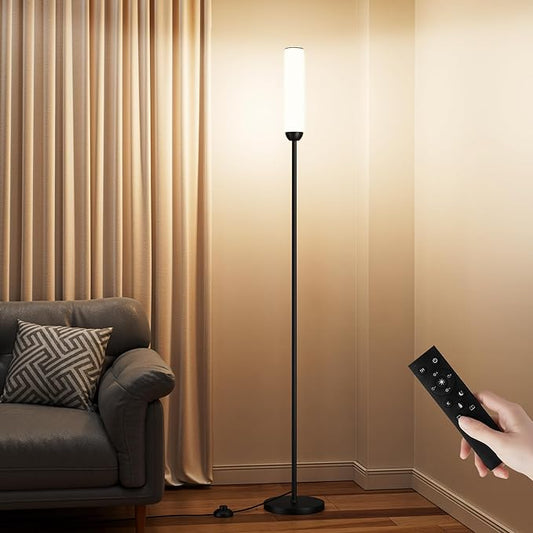 Ambimall LED Floor Lamp with Remote Control, 65" Standing Lamp with Stepless Adjustable 3000K-6500K Colors & 5%-100% Brightness, Foot Switch(Black) - Bloomnest