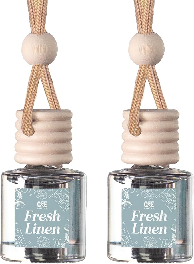 C&E Craft Co Hanging Car Air Freshener Diffuser 2 Pack, Long Lasting Fragrance Oil Car Freshener, Glass Bottle Auto Air Freshener, Made in USA (Fresh Linen) - Bloomnest