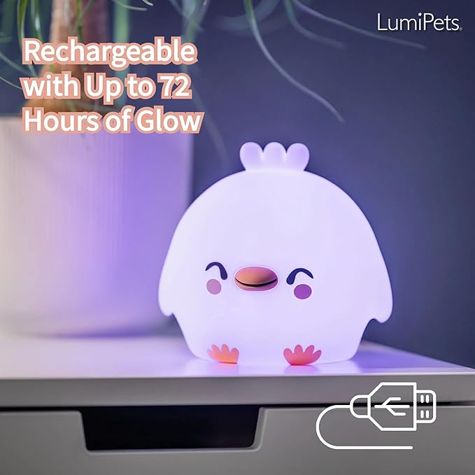 Lumipets Clara The Chick Squishy Silicone Night Light for Kids | Cute Night Light with Remote & Touch Control for Baby & Toddler Bedrooms | Color Changing Portable Animal Nightlight | Soft Mood Lamp - Bloomnest