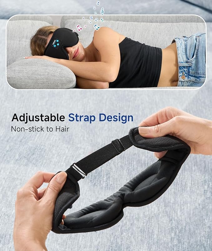 Voerou Sleep Headphones 3D Sleep Mask with Bluetooth, Adjustable Wireless Eye Mask for Sleeping for Women Men, Sleeping Headphone with Ultra-Thin Stereo Speakers Perfect for Sleep Naps - Bloomnest