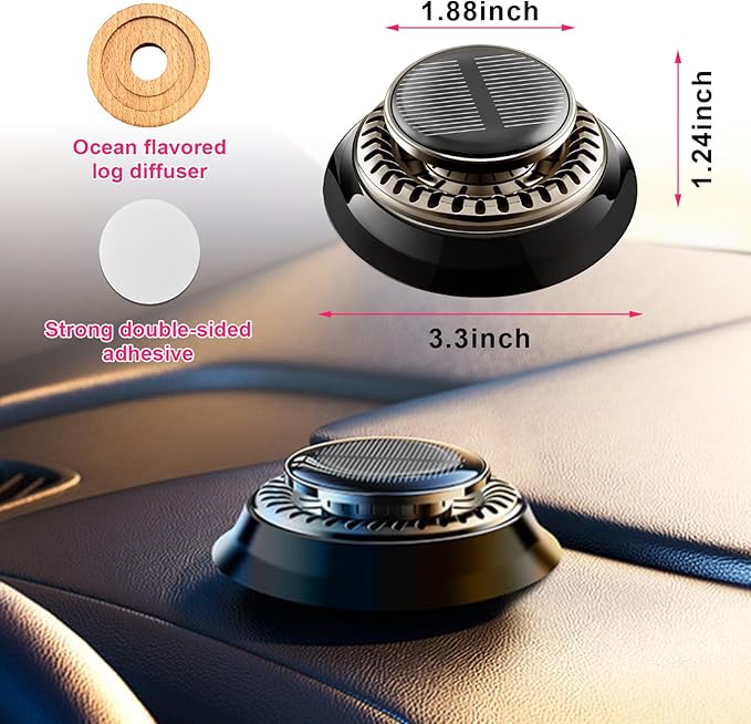 Car Air Freshener, Solar Energy Auto Rotating Diffuser with Fragrance, Aromatherapy Air Purifier for Car and Home, Vehicle Interior Scents Decor Accessories for Men Women (Black Ocean) - Bloomnest