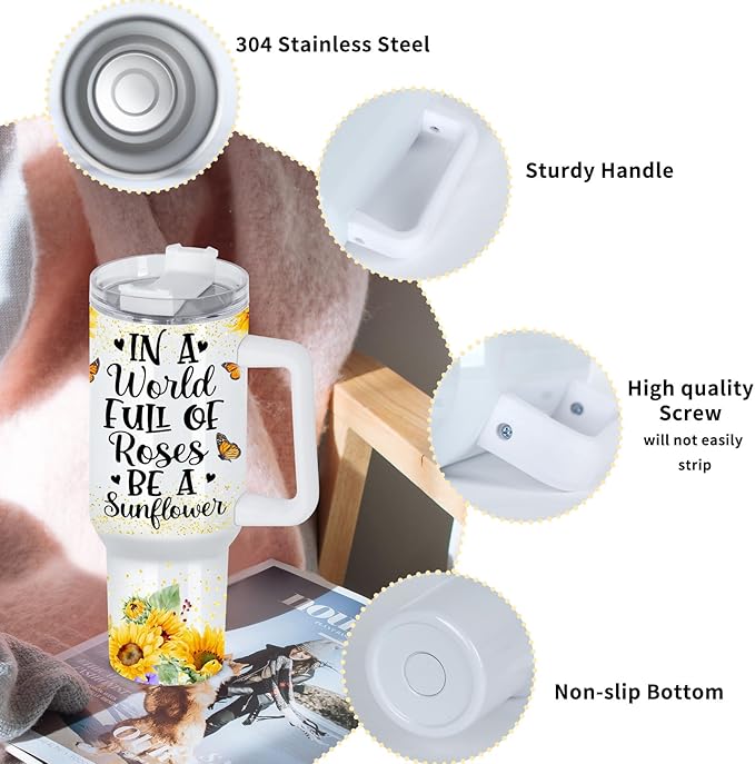 40 Oz Sublimation Tumbler with Handle 4 Pack, Stainless Steel Sublimation Tumbler Mug Blanks with Handle, White - Bloomnest