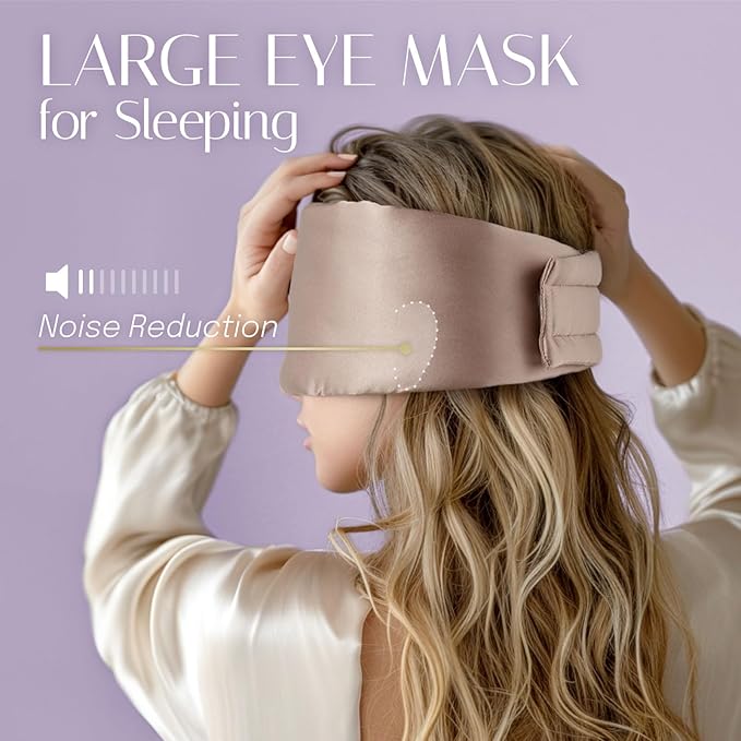Silk Sleep Mask Soft Pressureless: 100% Mulberry Silk for Eye Skin Anti Wrinkles, Large Size for Total Blackout, Adjustable Wide Velcro Ear Cover