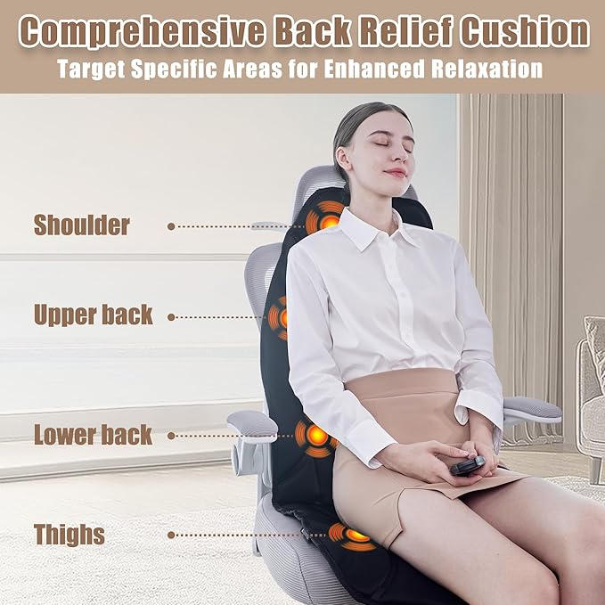 Portable Back Massager with Heat & Vibration - Deep Tissue Pain Relief for Shoulder, Back, Lower Back and Thighs - Office Chair Massage Pad, Ideal Gift for Men and Women - Bloomnest
