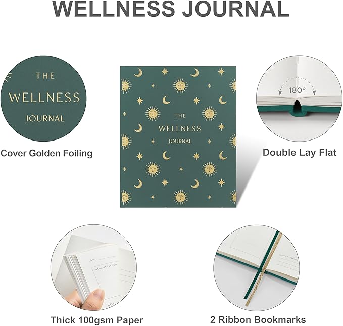 And Per Se Wellness Journal, Daily Journal for Personal Mental Health, Sleep & Diet Tracking, Self Care Reflection for Women & Men (Celestial Green) - Bloomnest