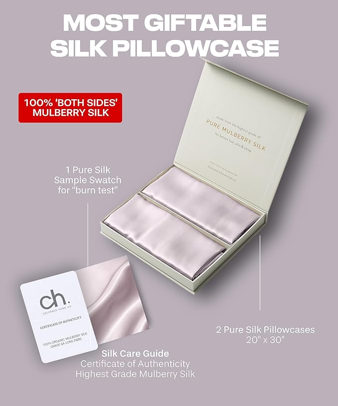 Sunday Silks™ | Silk Pillow Cases 2 Pack | 22 Momme Mulberry Silk Pillowcase Set of 2 | All Sides 100% Pure Silk Slip Pillowcases Bliss for Couples, Zipper | Standard Queen, King Size, 6A [Lavender] - Bloomnest