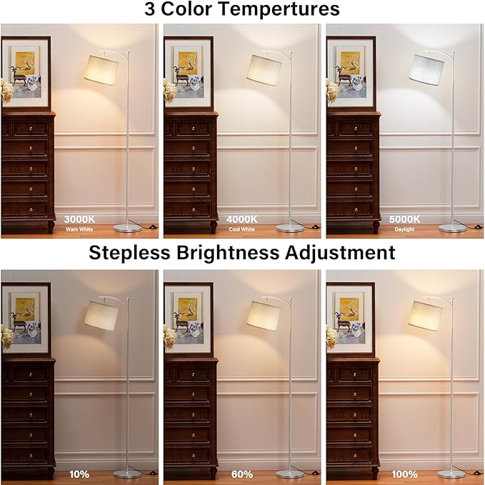 60" Floor Lamps with Remote Control & Bulb, Colors Temperature & Brightness Adjustable, Gray Shade & Silver Pole - Bloomnest