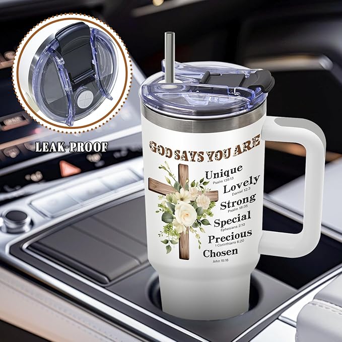 DUUV Christian Gifts for Women, Christian Tumbler 40 Oz with Handle, Christmas Thanksgiving Religious Gifts for Wife Mom Sister, Jesus God Encouragement Gift for Faith Lovers Women, 1PCS - Bloomnest