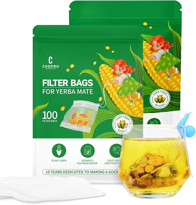 Corn Fiber Disposable Tea Infuser, Tea Filter Bags with Drawstring for Loose Leaf, Yerba Mate, Safe and Natural Material, 3.94 x 3.15 inches (200pcs) - Bloomnest