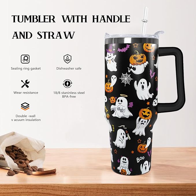 Ceovfoi 40 oz Halloween Boo Tumbler Insulated Stainless Tumbler,Goth Ghost Travel Coffee Cup Water Botter, Witch Goth Decor Halloween Gifts For Women - Bloomnest