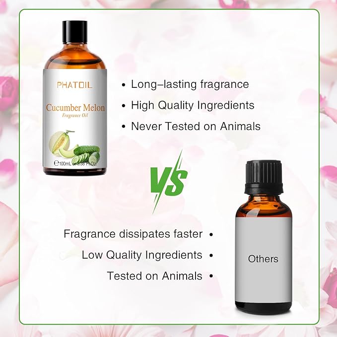 PHATOIL 3.38FL.OZ Cucumber Melon Fragrance Oils for Aromatherapy, Essential Oils for Diffusers for Home, Perfect for Diffuser, Yoga, Skin Care, DIY Candle and Soap Making - 100ml - Bloomnest