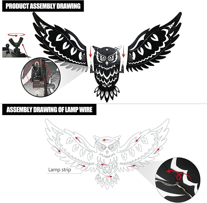 Solar Outdoor Wall Decor Lights Owl Hanging Wall Light Outdoor Metal Solar Garden Lights Porch Patio Yard Decorative Large 23.62inch Warm White - Bloomnest