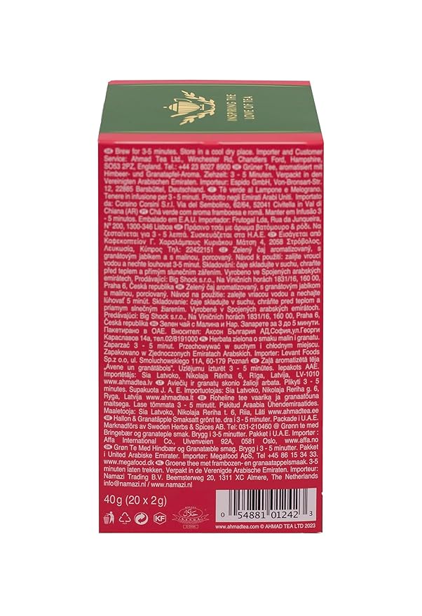 Ahmad Raspberry & Pomegranate Flavoured Green Tea with Fruit Pieces 20 Bags - Bloomnest