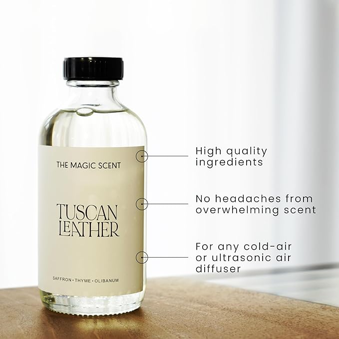 The Magic Scent Tuscan Leather Diffuser Oil - Hotel & Home Luxury Scents - Diffuser Oil Scents for Home Designed for Use in All Diffusers - 8.5 fl oz, 250 mL - Bloomnest