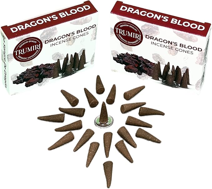 TRUMIRI Dragons Blood Incense Cones - Total 20 Cone Incense - Dual Pack of 10 Insence Cones - Incense Cones Scented - Cone Incense Scents - Insense Cones - Incent Cone TRUMIRI