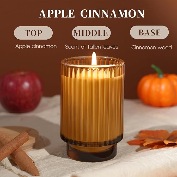 Apple Cinnamon Scented Candle Fall Candles, 70 Hours Long Burning Natural Soy Candle, Autumn Candle Gift, Luxury Candles Gifts for Women & Men, House Warming Gift - Bloomnest