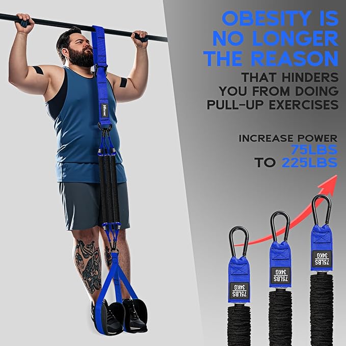 Pull Up Assistance Bands, Adjustable Heavy Duty Resistance Band for Pull Up, 3 Pull Up Bands, Comfortable Fabric Feet/Knee Rest, Assistance Bands for Pull-Up, Home Fitness, Body Stretching - Bloomnest