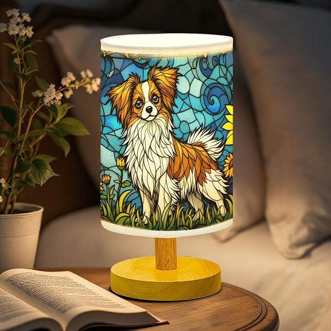 Papillon Table Lamp LED 3-Color Pressed Bedside, Dog Shade Lamp with Wood Base for Bedroom Living Room Desk Office - Bloomnest