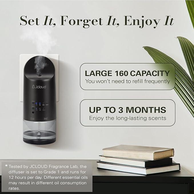 JCLOUD 2025 Plug in Diffuser | Cover Up to 500 Sq. Ft. for Home, Office, Spa – Portable Smart Wall Diffuser 160ML, Black with Royal Serenity Essential Oil Inspired by Luxury Hotel - 140mL - Bloomnest