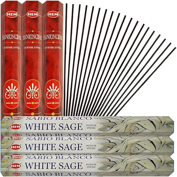 White Sage & Frankincense Incense Sticks & Holder Bundle Variety Pack from Hem Trumiri Insense Insence