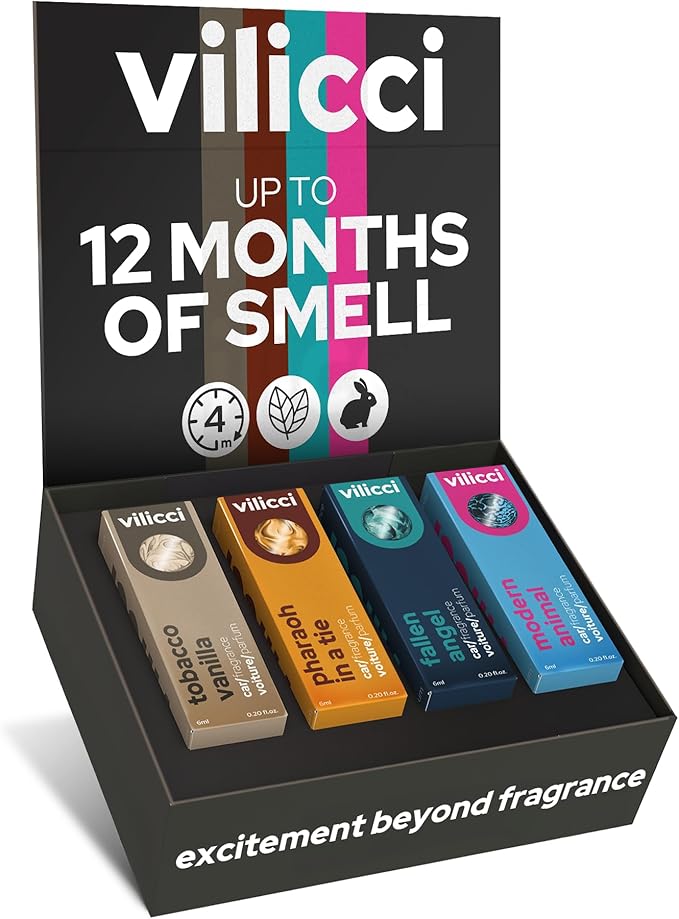 Vilicci Car Air Freshener | Luxurious Auto Perfume | Premium Hanging Air Freshener | Long Lasting Fragrance for Auto and Home | 1 Bottle of Car Scent (4 Count (Pack of 1), Gift Set) - Bloomnest