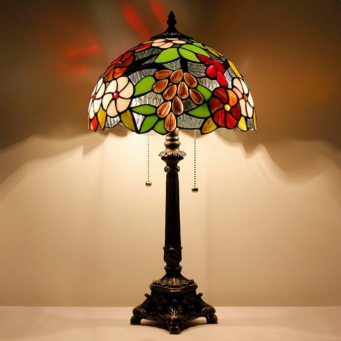 Tiffany Lamp Purple Grape Style Stained Glass Table Lamp Desk Reading Light 12X12X21 Inches with Resin Base Decor Bedroom Living Room - Bloomnest