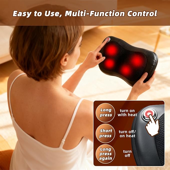 Zenopax Shiatsu Back and Neck Massager with Heat, 3D Deep Tissue Kneading, Cordless Rechargeable Electric Massage Pillow for Muscle Pain Relief, Use at Home, Car, Office, Gifts for Men Women - Bloomnest