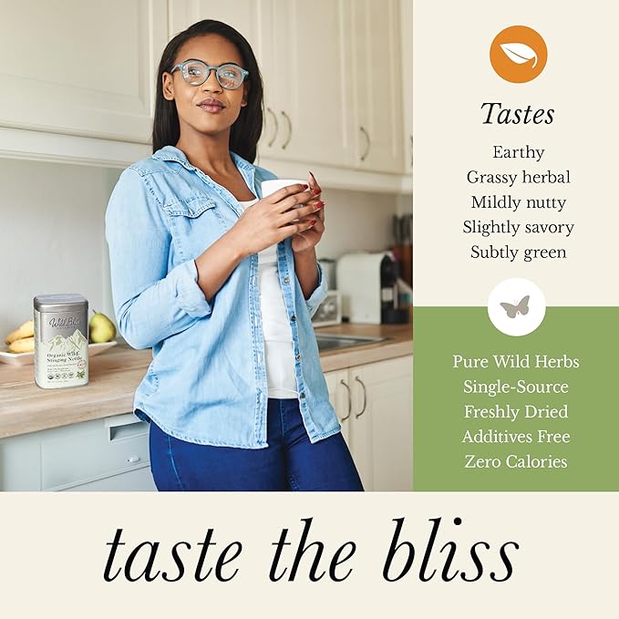 Wild Bliss Organic Wild Stinging Nettle Leaf Tea - Caffeine Free Loose Leaf Herbal Tea - 1.76 Oz - 25 Servings - Bloomnest