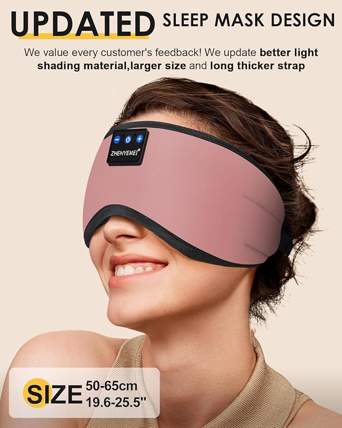 Bluetooth Sleep Mask Headphones 3D Deep Eye Mask with Headphones,Can Play 14 Hours Breathable 100% Blackout Sleeping Mask for Travel/Nap,Sleep Aids with Travel Bag Tech Gadgets for Men Women - Bloomnest