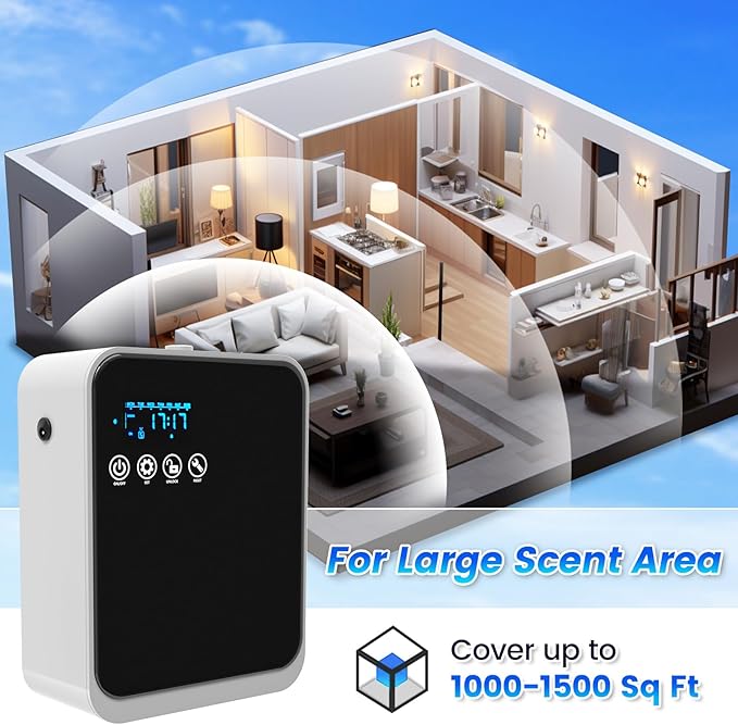 Waterless Essential Oil Diffuser:250ml Large Capacity Scent Air Diffuser with Smart APP & Touch Screen| Aromatherapy Large Room Oil Diffusers for Home,Office,Hotel Collection,Cover1500 sq.ft-Black - Bloomnest