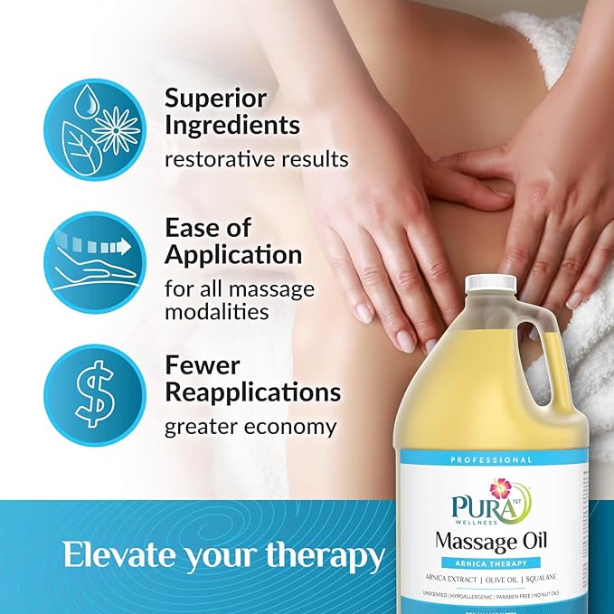 Wellness Professional 128oz Arnica Massage Oil, Arnica Oil for Bruising, Unscented, Deep Tissue Massage, for Therapy, Hypoallergenic, for Physical Therapy, Natural, Skin Moisturizing - Bloomnest