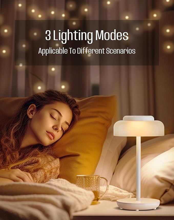 QiMH Battery Operated LED Table Lamp, 5000mAh Rechargeable Cordless Lamp Set of 2, Stepless Dimmable Touch Control, Small Waterproof Desk Night Light for Living Room, Bedroom, Outdoor Bar (White) - Bloomnest