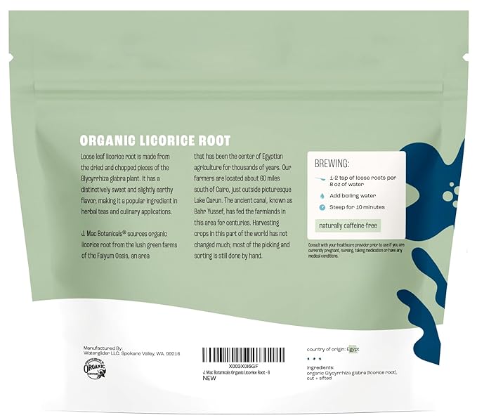 J Mac Botanicals Organic Licorice Root Tea, Cut and Sifted, Dried Herb, regaliz raiz organico - Bloomnest