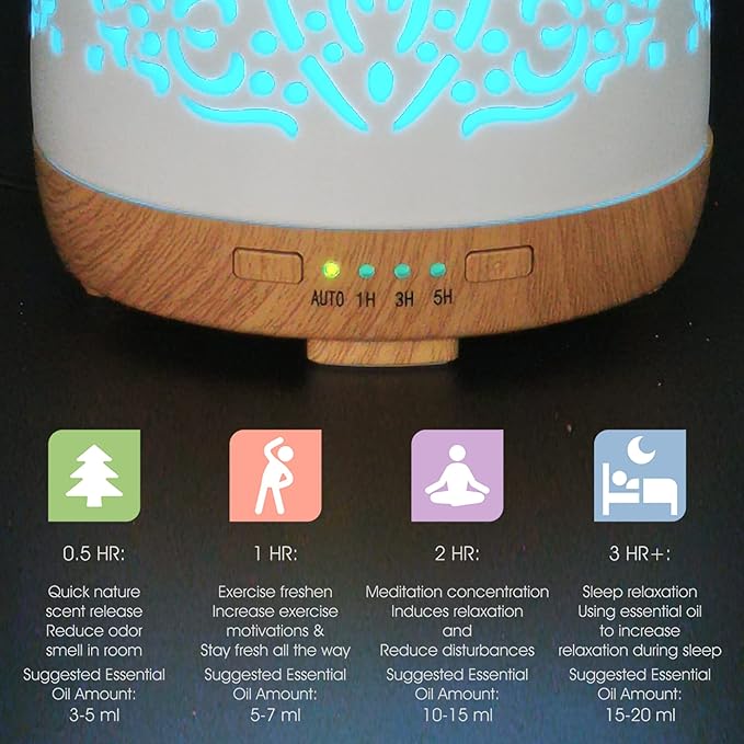 Earnest Living Essential Oil Diffuser White Ceramic Diffuser 250 ml Timers Night Lights and Auto Off Function Home Office Humidifier Aromatherapy Diffusers for Essential Oils - Bloomnest