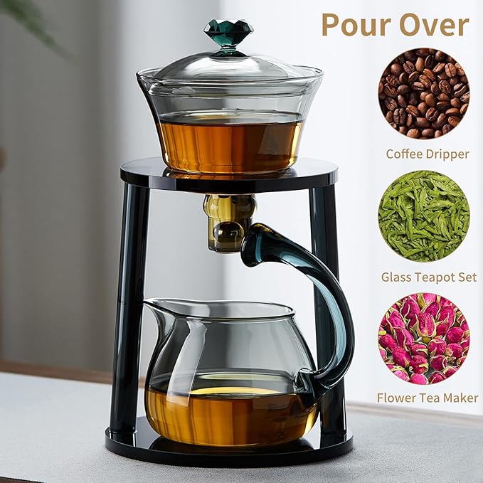 Magnetic Glass Teapot Tea Pot With Magnetic Ball, 12 OZ Drip-Teapot With Infuser, Kungfu Tea Set, Semi-Automatic Glass Turkish Tea Set 350ML - Bloomnest