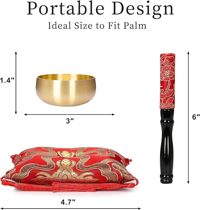 Tibetan Singing Bowl Set - 3" Portable Handcrafted Meditation Sound Bowl for Yoga, Mindfulness, Chakra Healing, Stress Relief, Complete Kit with Cushion & Mallet | Spiritual Gifts for Beginners 3 Inch - Bloomnest