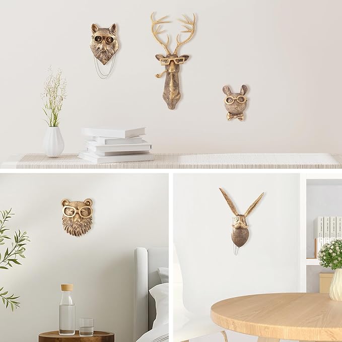 UITWMKTG Gold Animal Head Wall Decor Wall Sculpture Home Decor Statue for Living Room Office Bedroom Modern Decor for Men Women Rabbit - Bloomnest