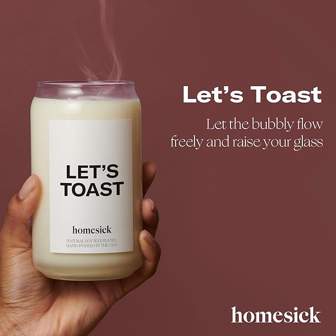Homesick Scented Candles for Home (Let's Toast) - 13.75 oz Long-Lasting Soy Wax Blend Jar Candle Gifts for Women & Men for All Occasions, 60-80 Hours Burn Time - Notes of Mandarin & Grapefruit - Bloomnest