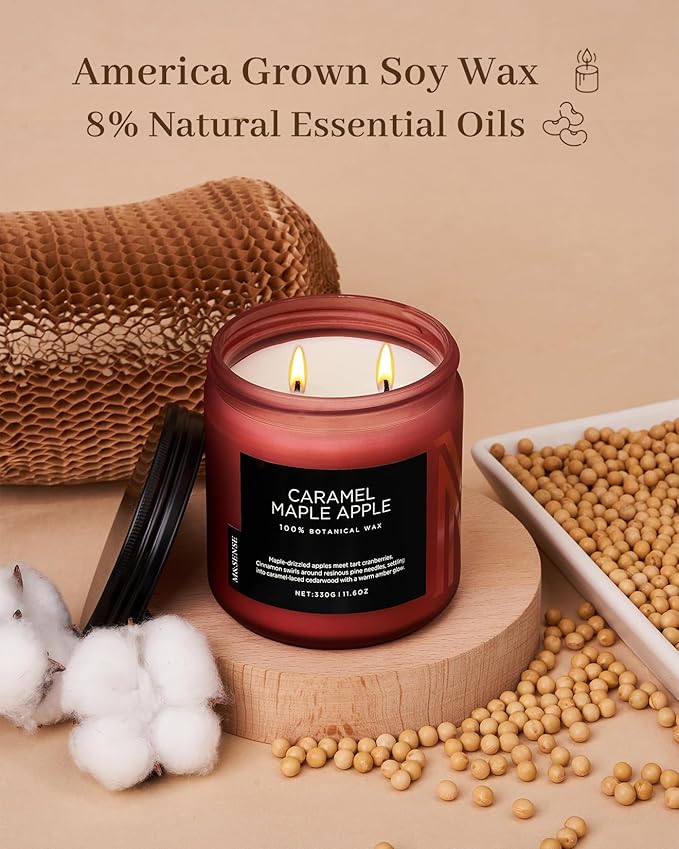 M&SENSE Caramel Apple Pie Candles for Home Scented, Natural Soy Wax 11.6oz Long Lasting 70 Hours Clean Non Toxic Large 2 Wick Candle Gifts for Thanksgiving Housewarming - Bloomnest