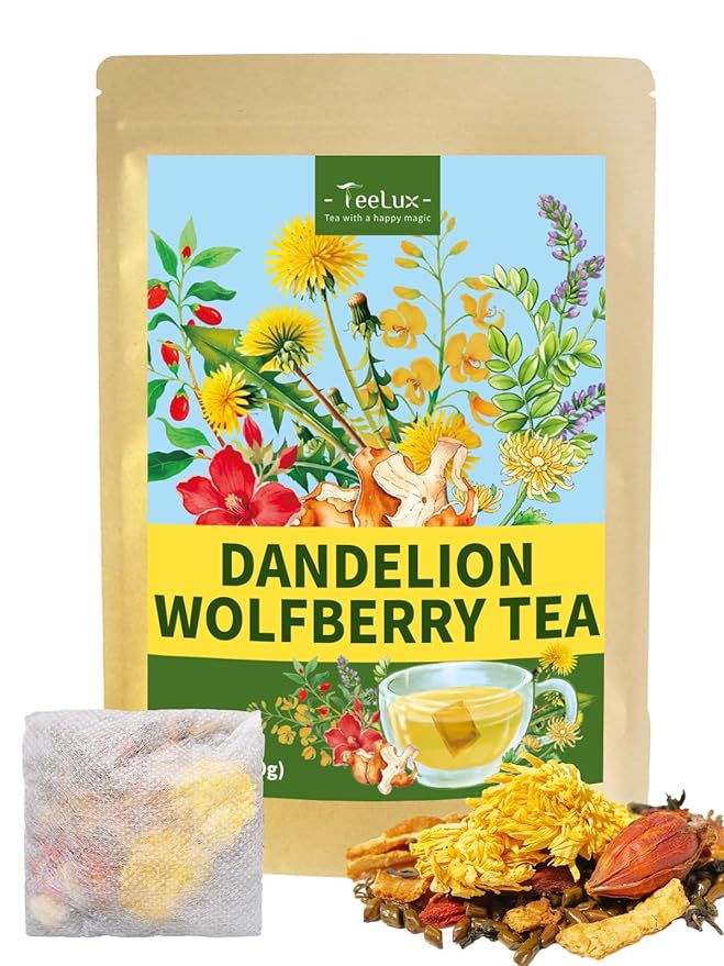 TeeLux Dandelion Wolfberry Tea, Blend with Chrysanthemum, Goji Berries, Cassia Seed, Licorice, Smooth & Mellow Flavor, Caffeine Free, 20 Count - Bloomnest