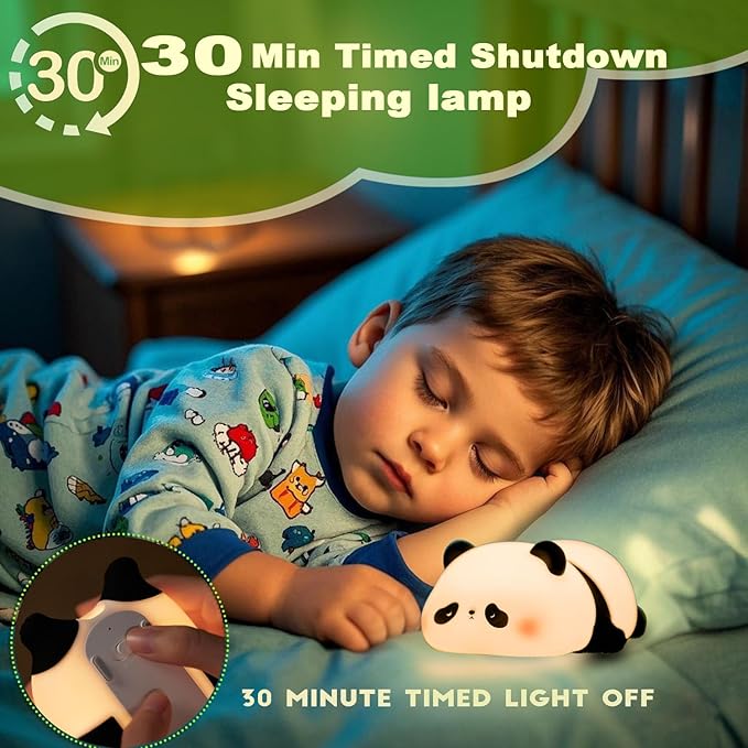 Squishy Cute Panda Night Light,Voice Controlled Light with 7 Color Modes Soft Silicone USB Charging Panda Lamp for Kids Room,Novelty Animal Night Lamp for Decor,Cool Gifts for Boys Girls - Bloomnest