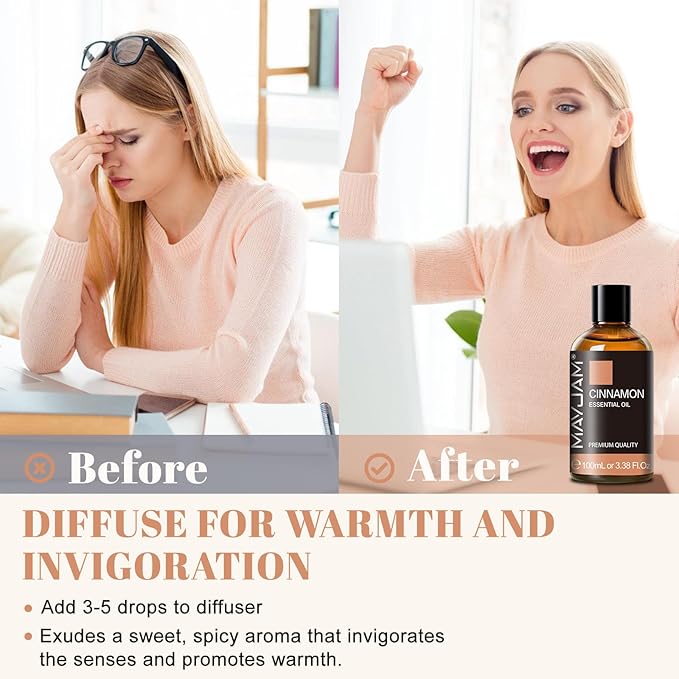 MAYJAM Cinnamon Essential Oil - Huge 3.38 Fl.oz - Premium Grade Essential Oils for Diffusers and Aromatherapy - Cinnamon Oil for Indoor and Outdoor - Bloomnest