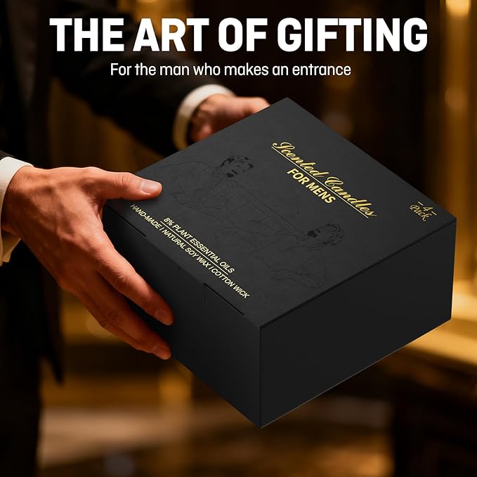 Men's Scented Candle Sets | 4 Pack Aromatherapy Candles Gift in Matte Black Tins for Christmas,Father | Soy Wax Manly Candles of Amber Patchouli,Rum&Oak,Teawood&Mahogany,Magnolia&Sandalwood - Bloomnest