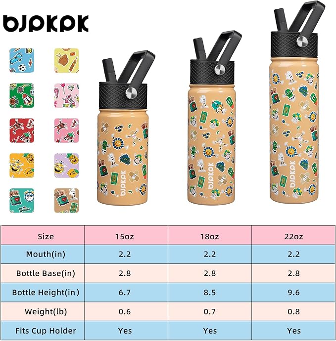 BJPKPK Insulated Water Bottle with Straw Lid, 18 oz Stainless Steel Metal Water Bottles, Reusable Leak Proof BPA Free Water Bottles, Cups, Thermo, Spring Party-Brown - Bloomnest
