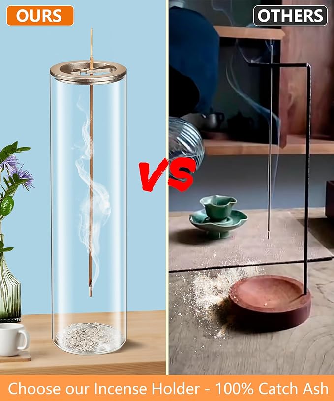 Incense Holder for Sticks [Anti-Ash Flying], Modern Insence-Stick Burner Holder with Removable Glass Ash Catcher, for Home Decor Yoga Meditation - Bloomnest