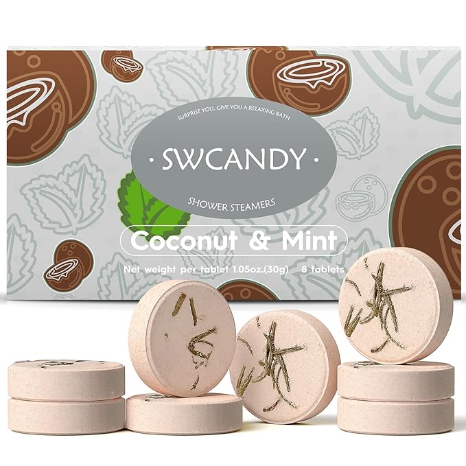 Shower Steamers Aromatherapy Birthday Gifts for Women Travel Essentials, 8 Pcs Coconut Mint, Bath Bombs Shower Bombs with Natural Essential Oils, Relaxation Home SPA - Bloomnest