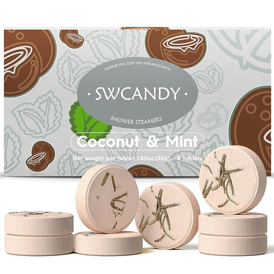 Shower Steamers Aromatherapy Birthday Gifts for Women Travel Essentials, 8 Pcs Coconut Mint, Bath Bombs Shower Bombs with Natural Essential Oils, Relaxation Home SPA - Bloomnest