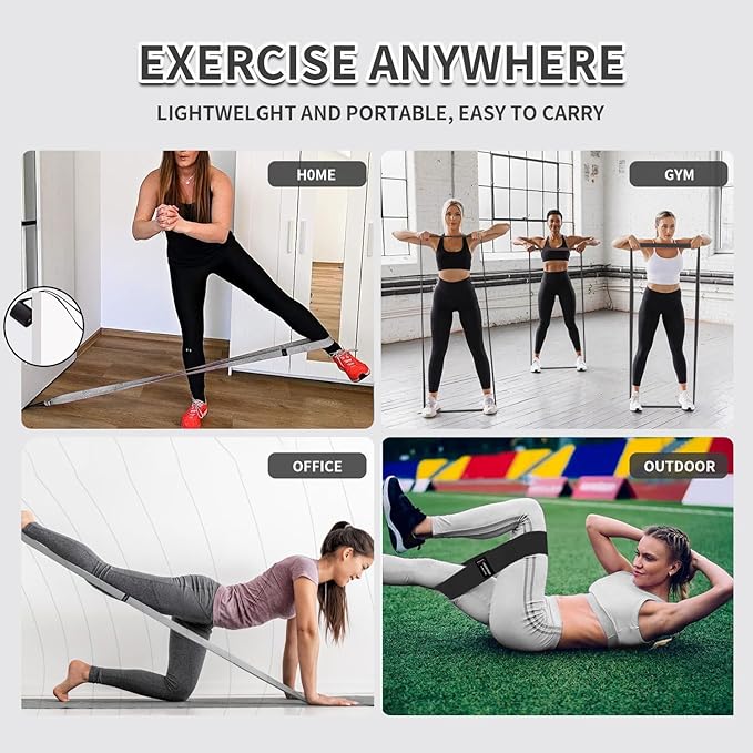 9 PCS Fabric Resistance Bands Set for Working Out, Non-Slip Exercise Booty Bands for Women & Men Leg and Glutes with Hair Ties and Tape Measure - for Home Gym Workout, Yoga, Pilates - Bloomnest