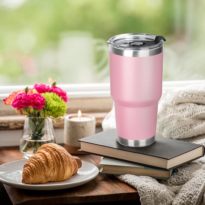30 oz Tumbler with Lids and Straws Double Wall Vacuum Insulated Tumbler Cup,Stainless Steel Leak-proof Thermal Tumbler Travel Coffee Mug for Cold and Hot Drinks,Sakura Pink - Bloomnest
