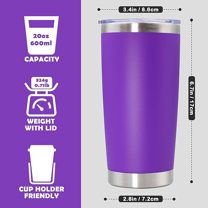 20oz Tumbler Stainless Steel Tumbler Cup with Lid Vacuum Insulated Double Wall Travel Mug, Durable Powder Coated Travel Coffee Tumbler Mug for Hot & Cold Drinks, Purple,4 Pack - Bloomnest